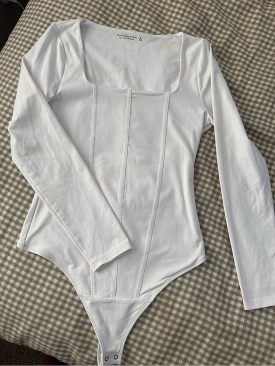 Abercrombie & Fitch Tops - Abercrombie & Fitch White Long-Sleeve Square Neck Seam-Detail Bodysuit
